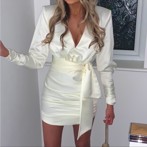 HOUSE OF CB 'Loana' Ivory Draped Satin Dress NWOT - Picture 8 of 14